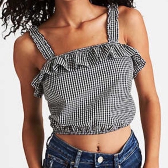 American Eagle Outfitters Tops - American Eagle Black and White Gingham Ruffle Crop Top Large